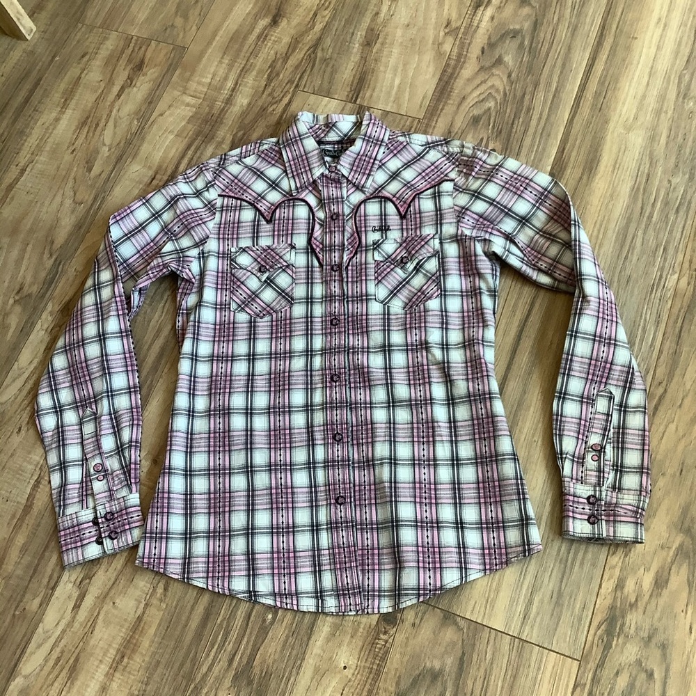 Cruel Girl White, Pink, & Black Rodeo Snap Shirt